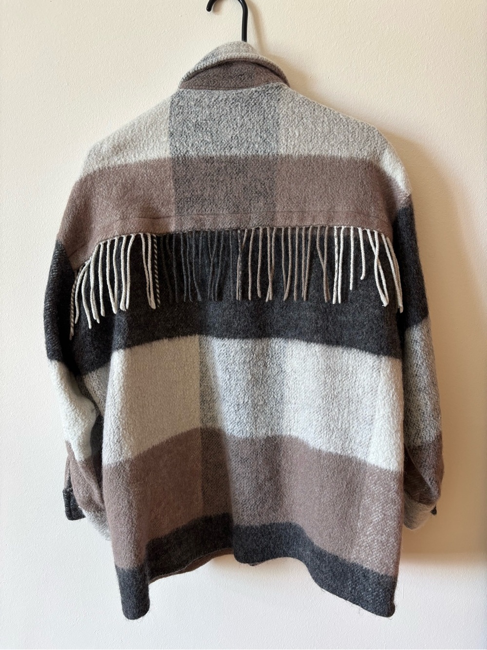 Zara Wool Fringe Blanket Shacket M